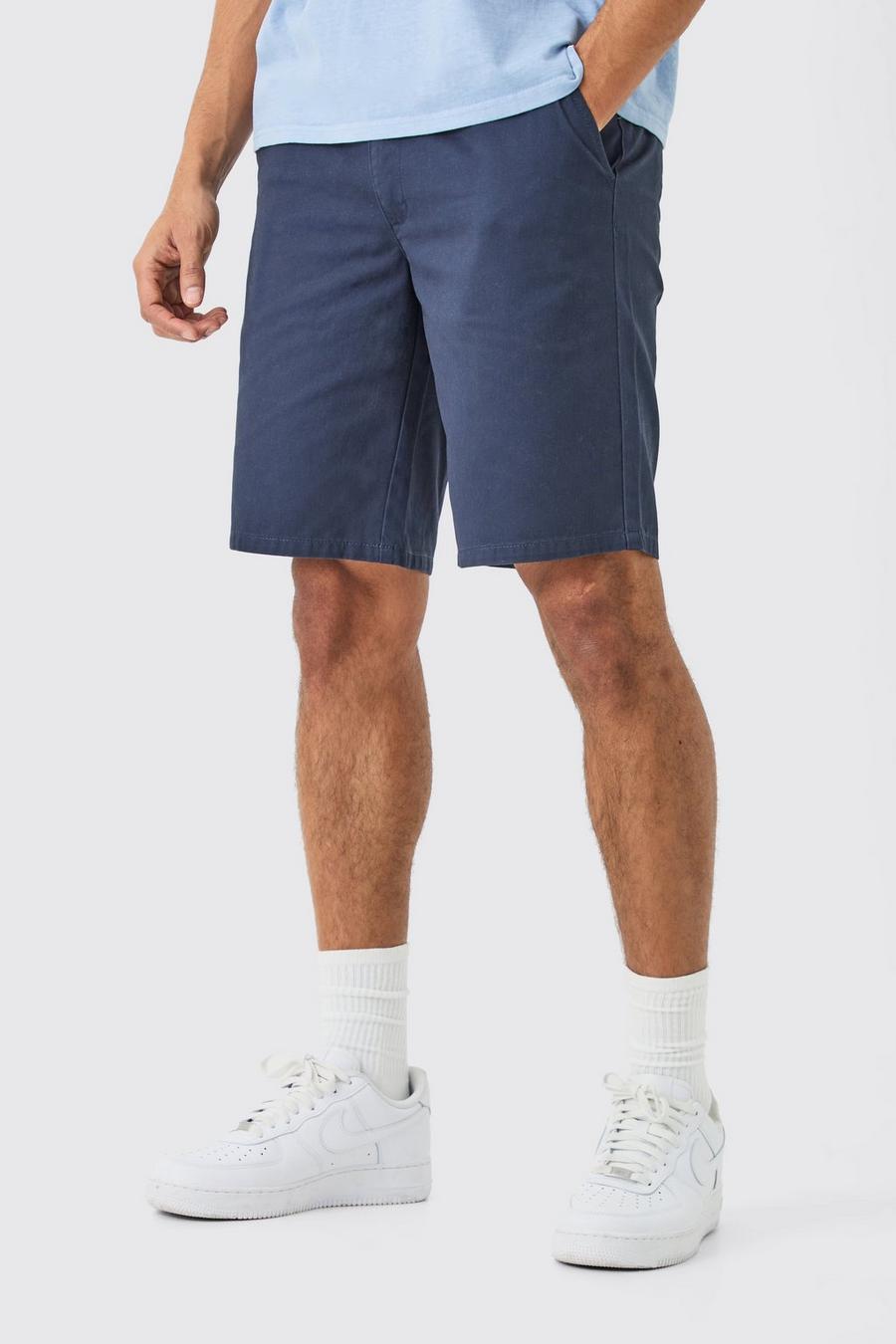 Pantalón corto holgado azul marino con cintura fija, Navy