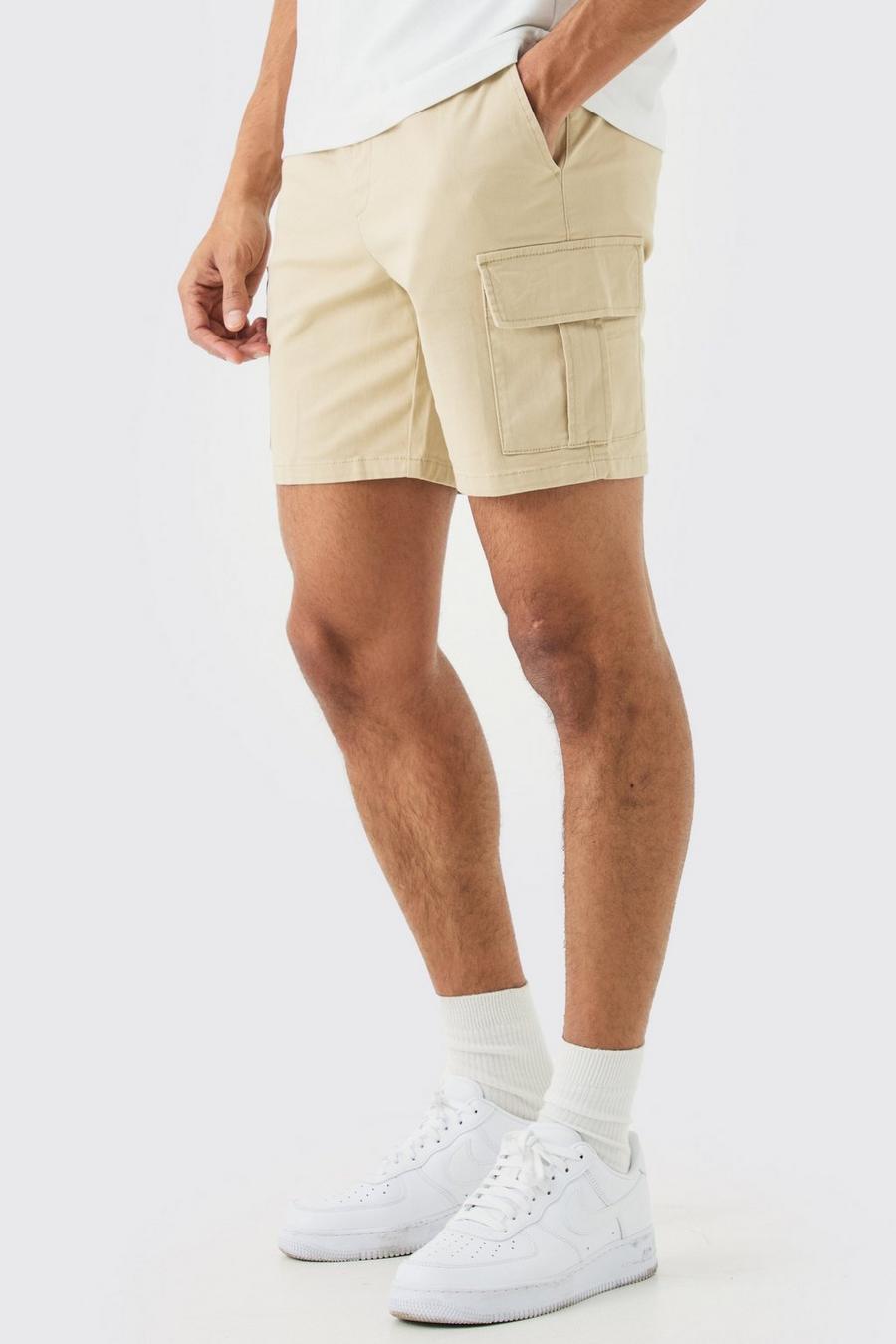 Slim-Fit Cargo-Shorts mit elastischem Bund, Stone image number 1