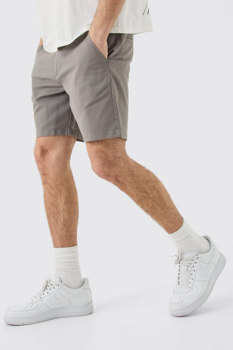 Fixed Waist Grey Slim Fit Chino Shorts
