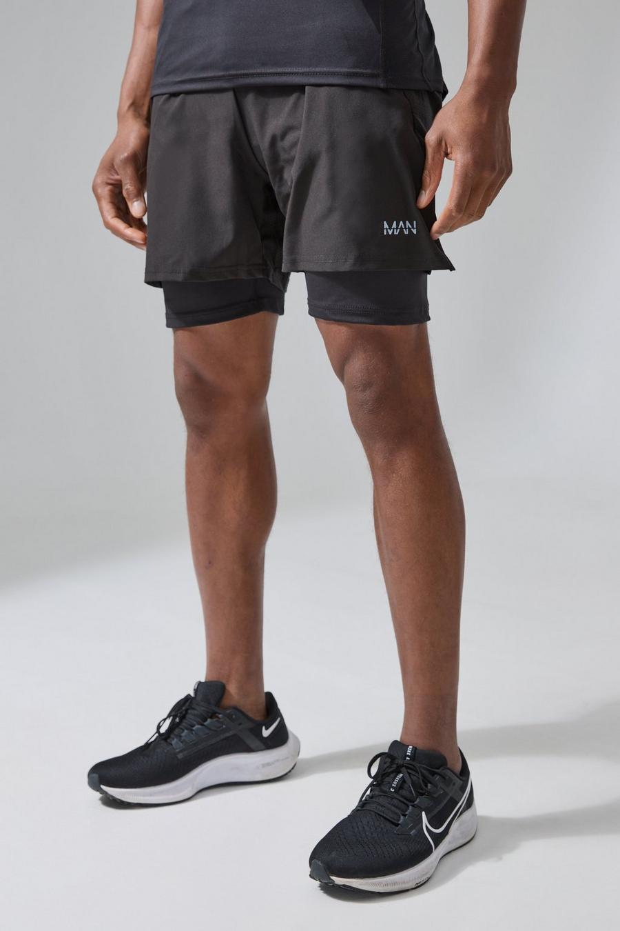 Pantaloncini Man Active 2 in 1 in rete da 12 cm, Black
