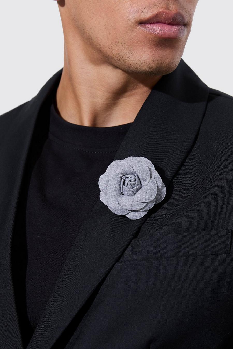 Fabric Flower Brooch In Charcoal