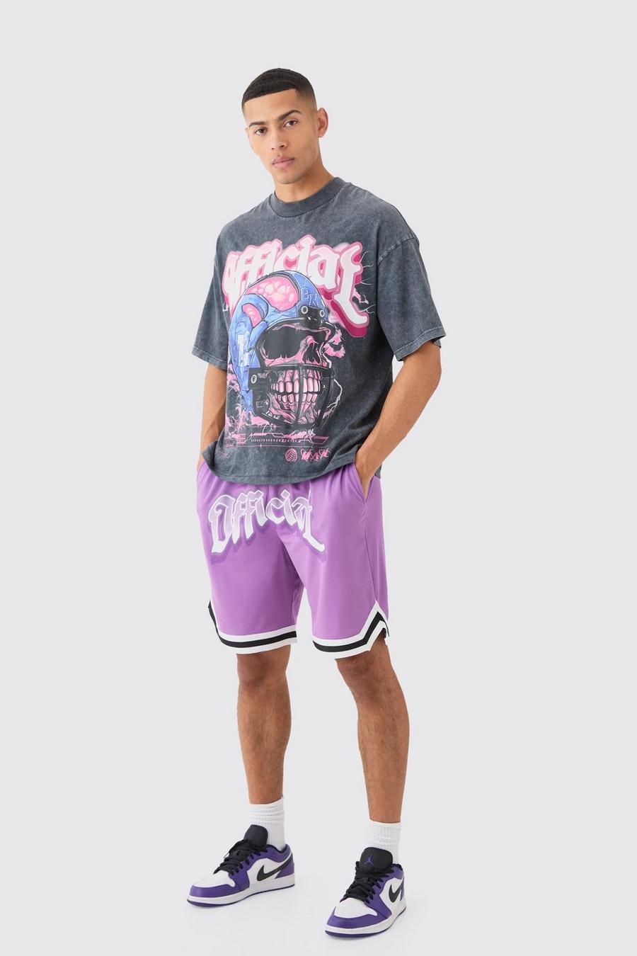 Purple Loose Fit Official Mesh Basketball Short  image number 1