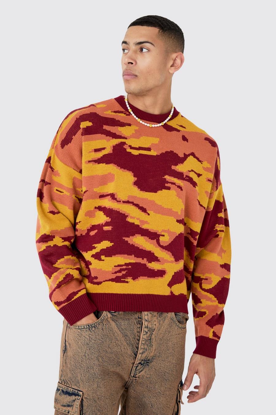 Kastiger Oversize Pullover mit abstraktem Print, Red