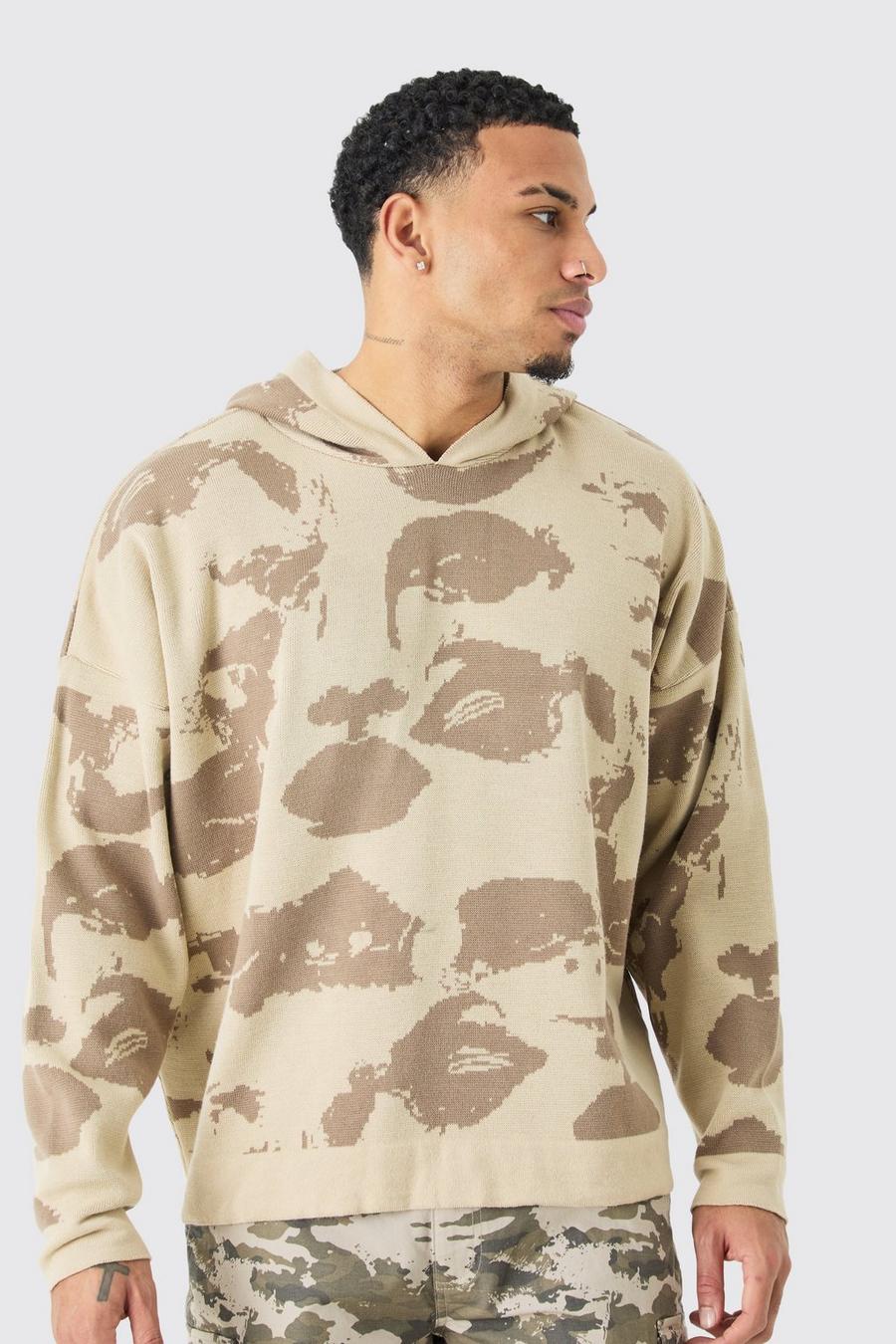 Stone Oversize stickad hoodie med låg axelsöm image number 1
