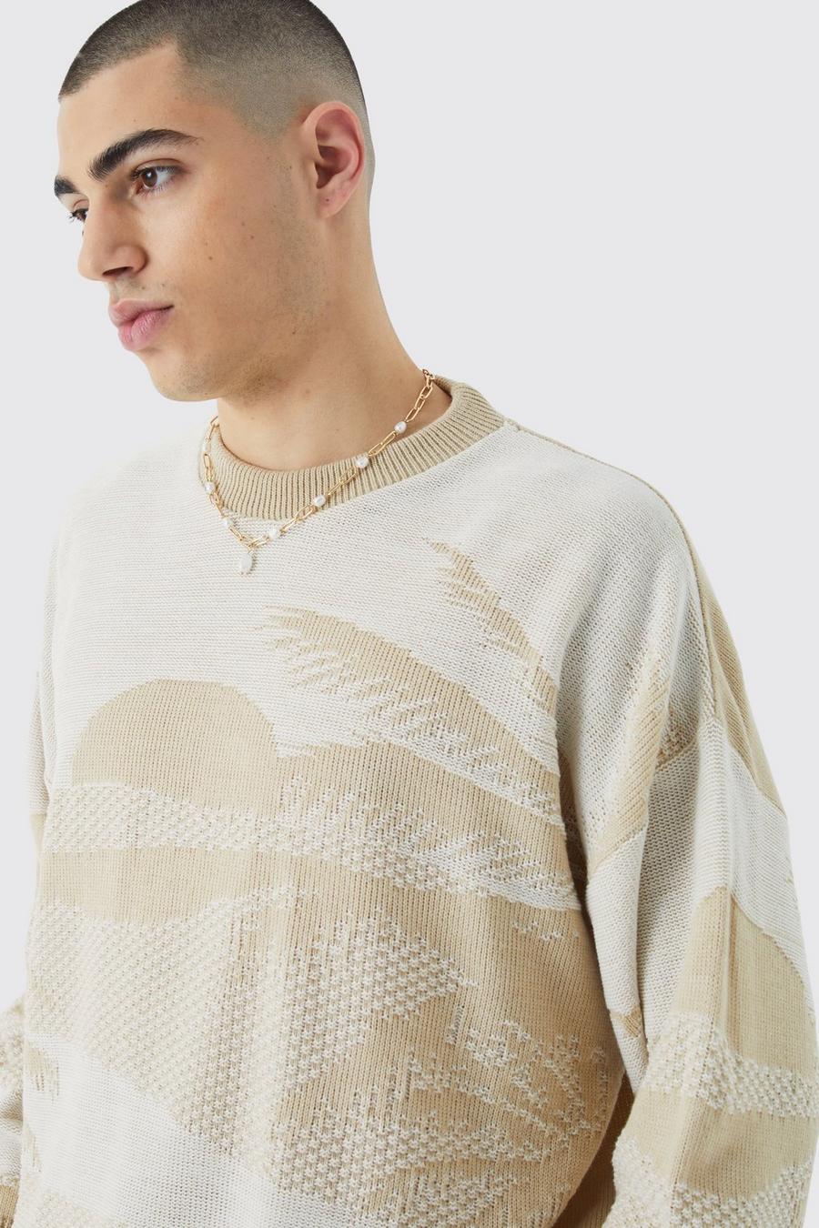 Kastiger Oversize Pullover mit Print, Stone