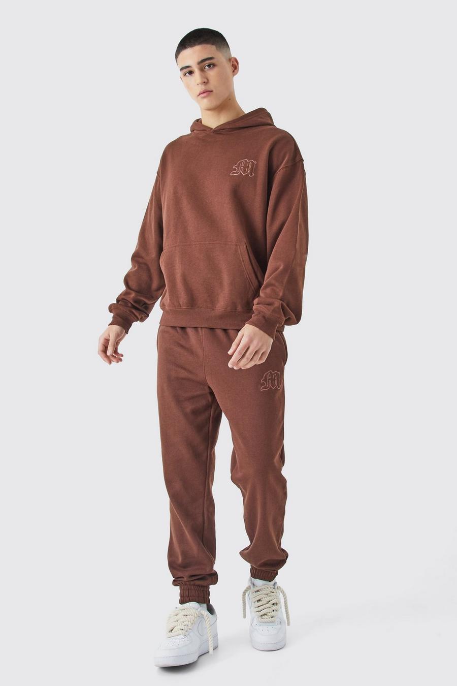 Chocolate Boxy Embroided Hooded Tracksuit