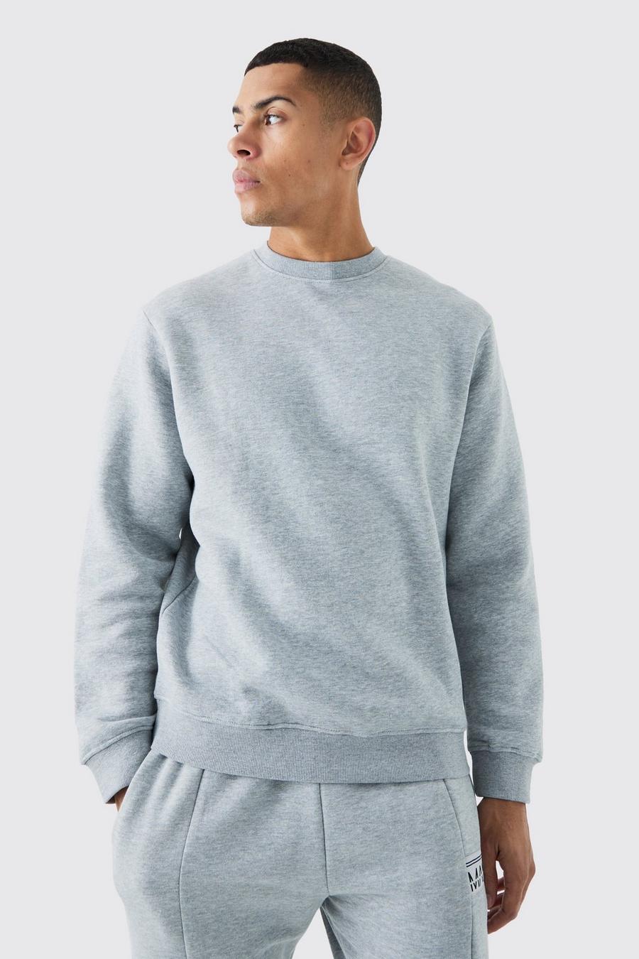 Grey marl Basic Trui Met Crewneck