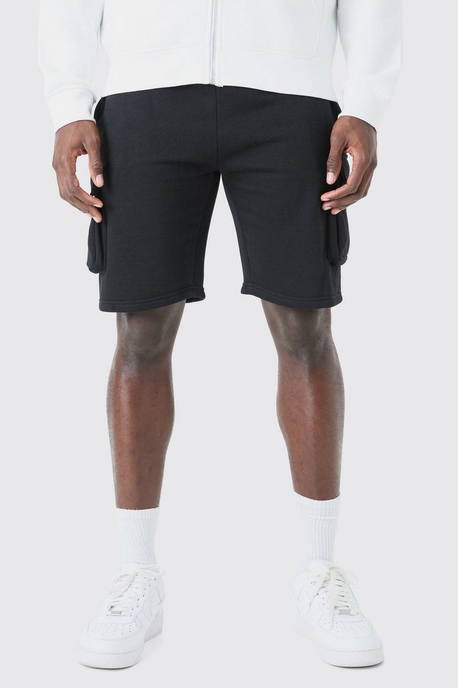 Pantaloncini Cargo medi Slim Fit in jersey, Black