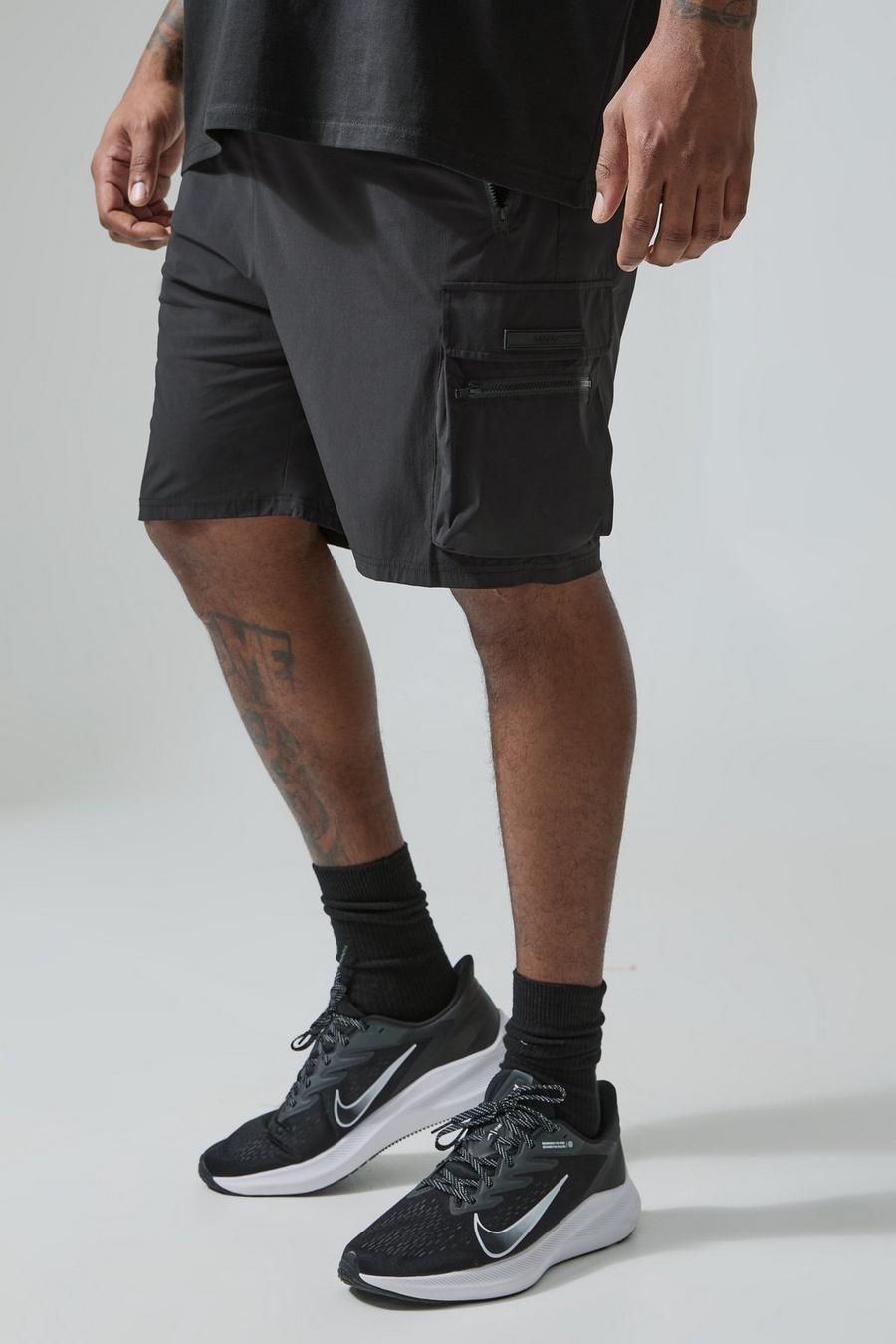 Black Plus Man Active Lightweight Cargo Shorts