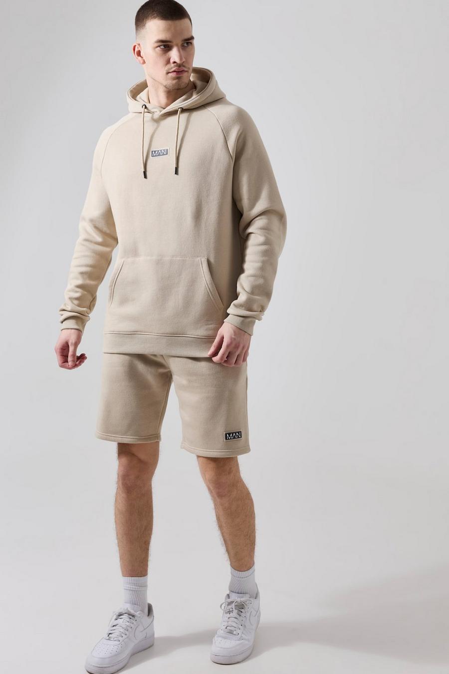 Taupe Tall Man Active Fitness Hoodie En Shorts Set