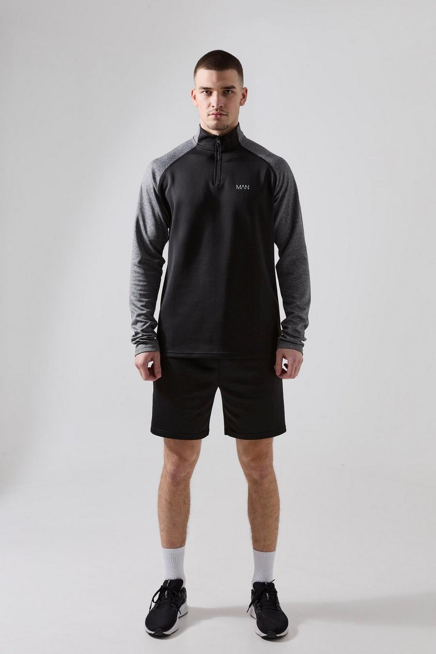 Tall Man Active Shorts-Set mit Trichterkragen, Black