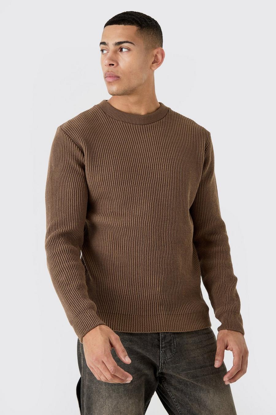 Brown Stickad tröja med våfflad struktur