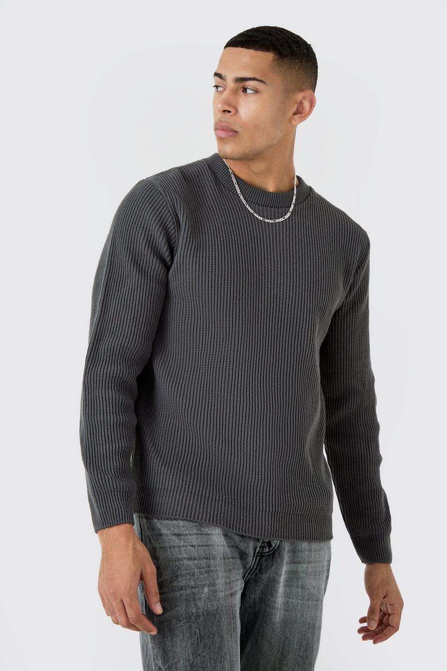 Slate grey Stickad tröja med våfflad struktur image number 1