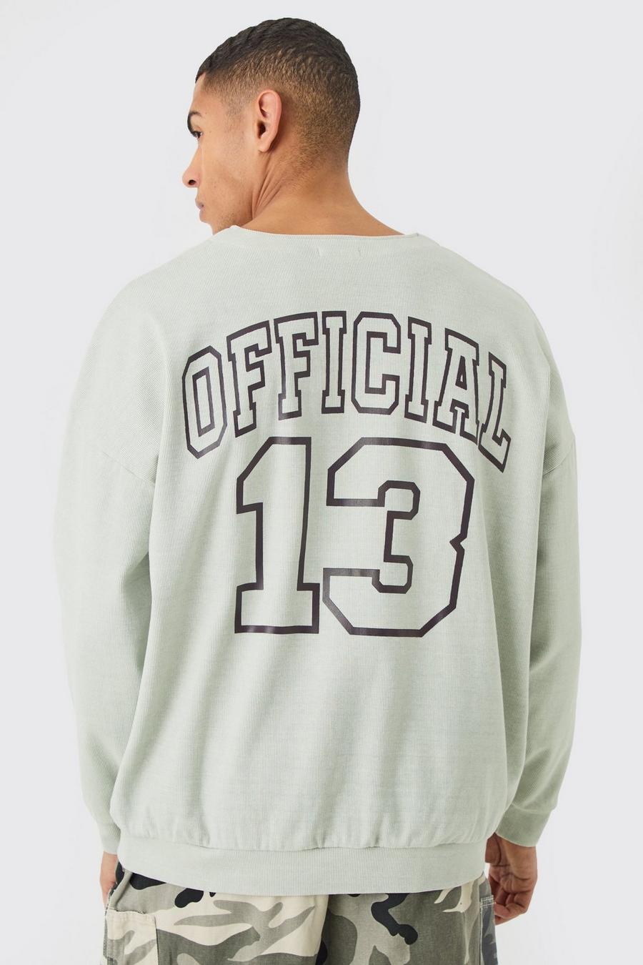 Light grey Oversized Heavyweight Ribbed Washed Varsity Hockey Sweatshirt image number 1
