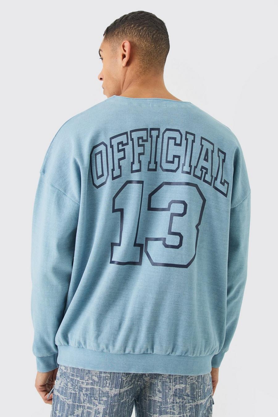 Slate blue Oversized Heavyweight Ribbed Washed Varsity Hockey Sweatshirt