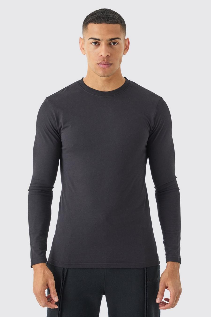 Black Long Sleeve Muscle Fit T-shirt image number 1