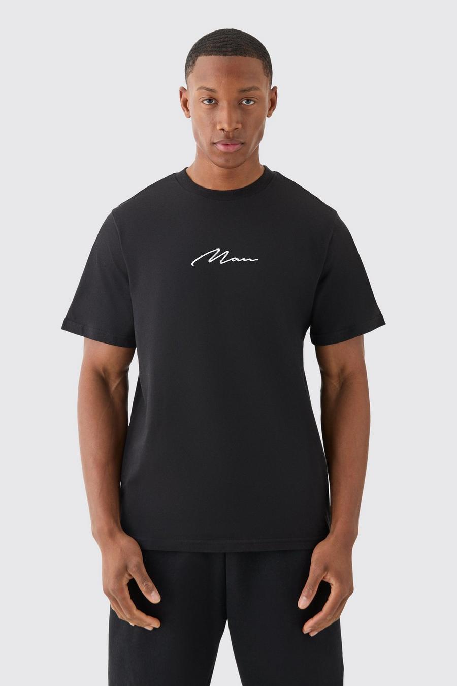 Besticktes Man Signature T-Shirt, Black