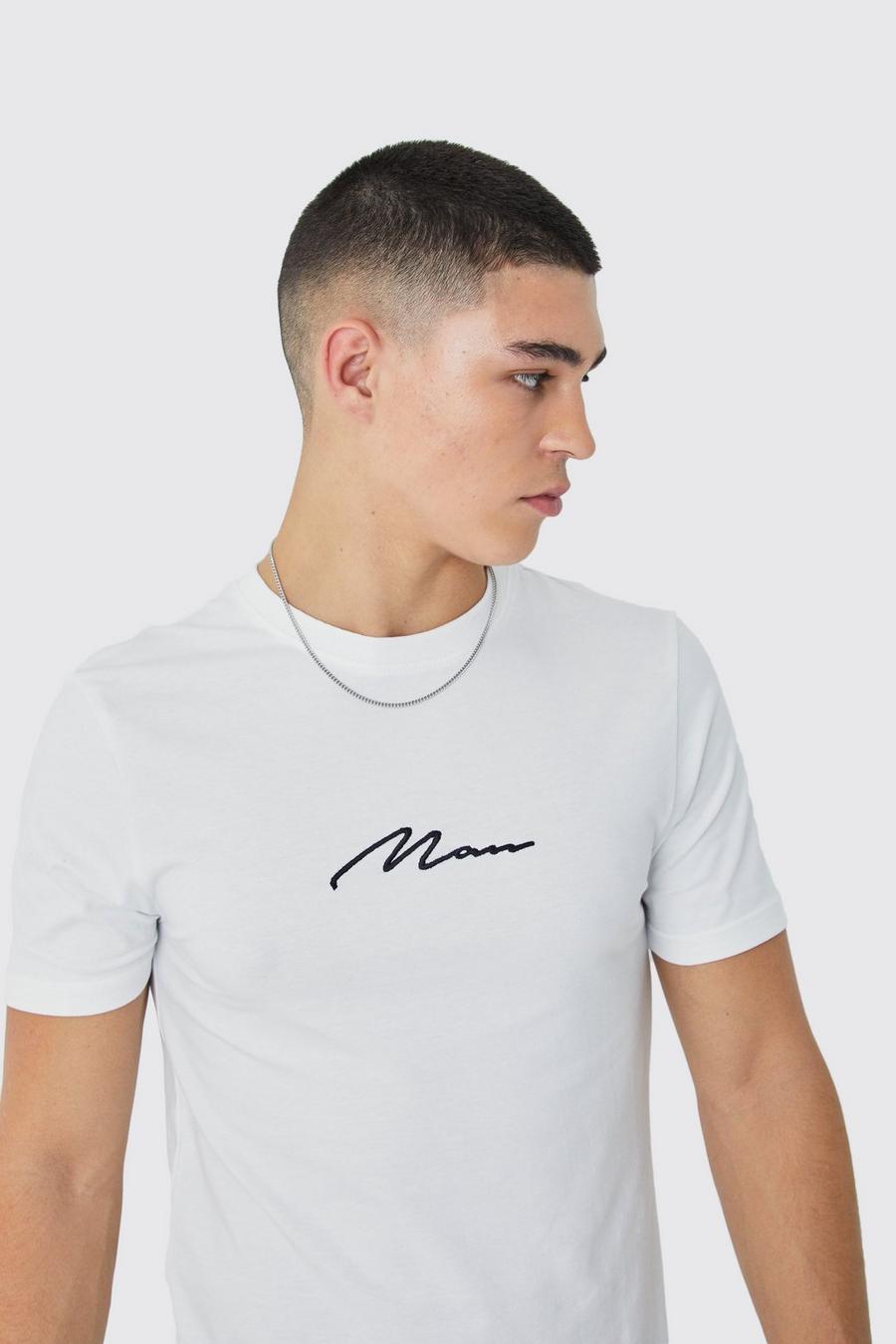 T-shirt attillata con firma Man, White