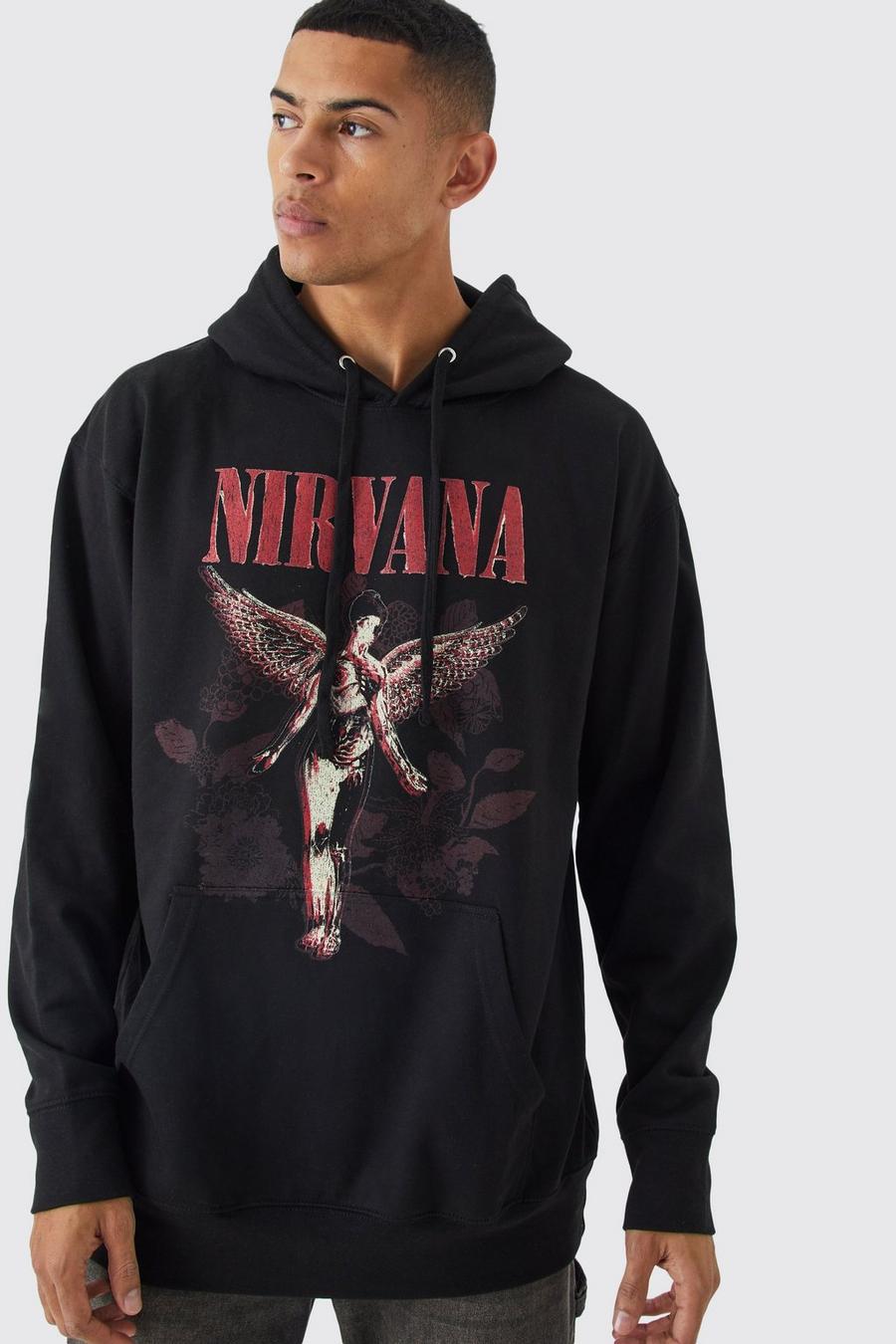 Sweat à capuche oversize à imprimé Nirvana, Black image number 1