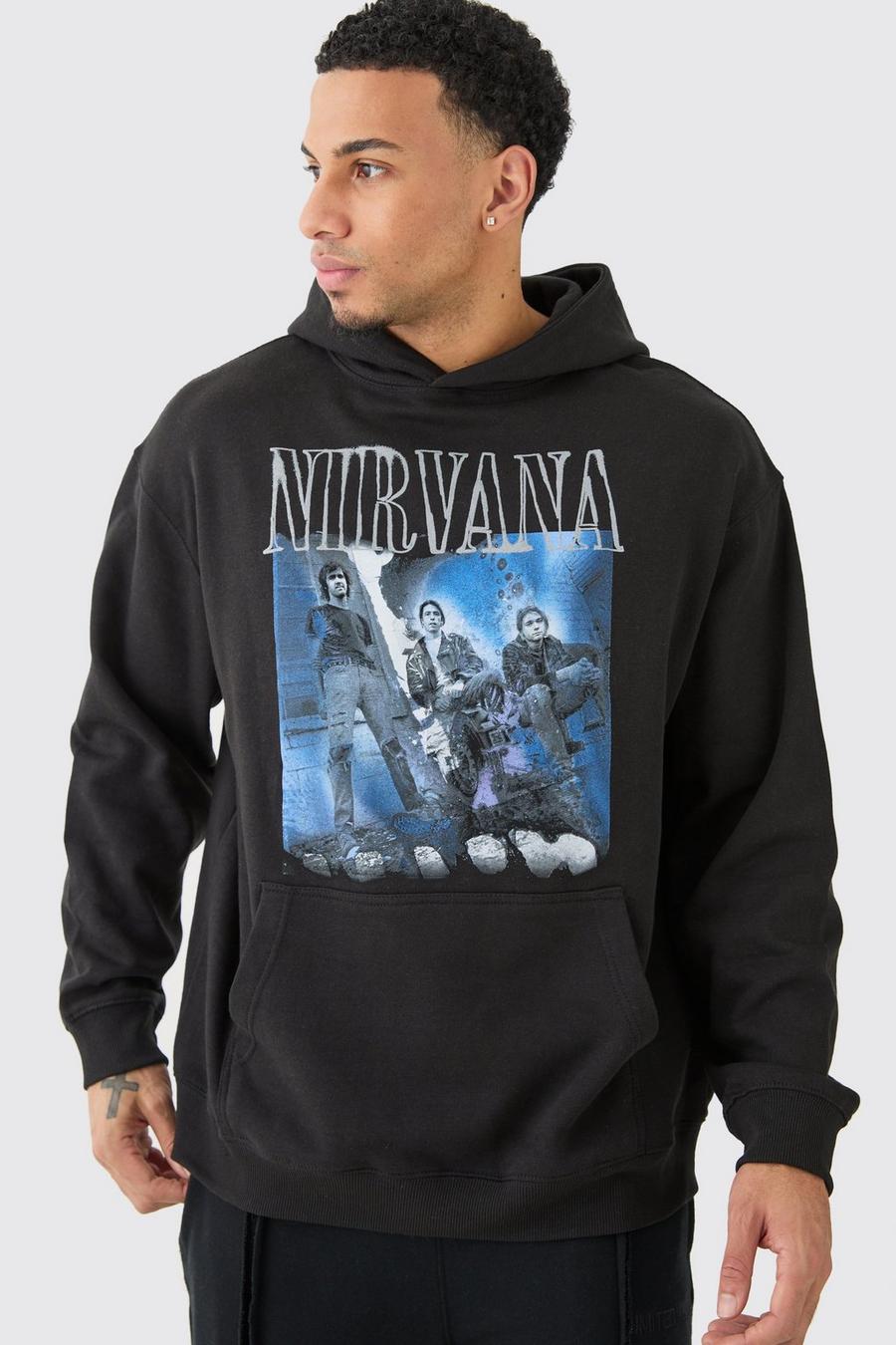 Black Oversized Nirvana Band License Hoodie image number 1