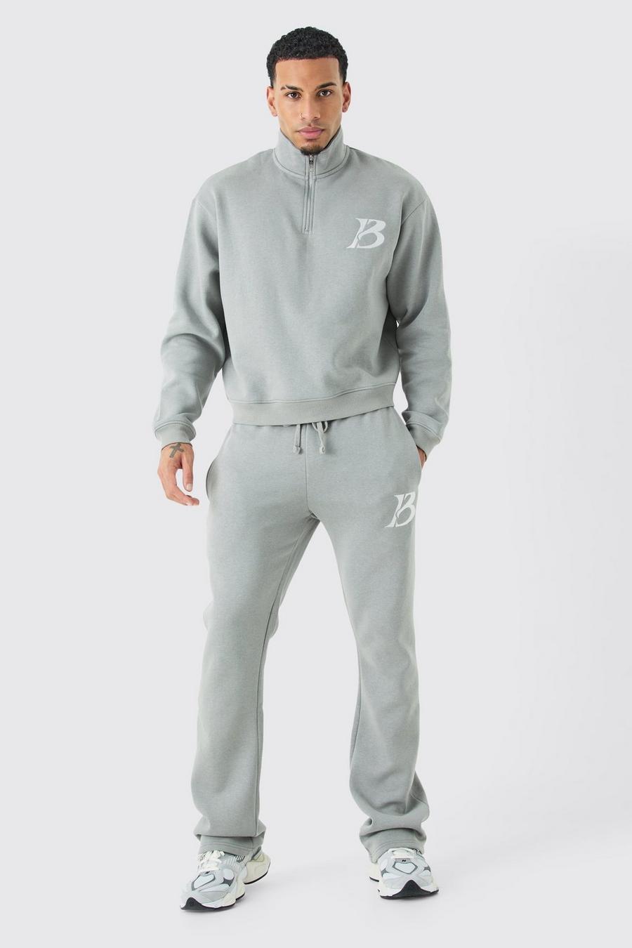 Charcoal Oversized Boxy B 1/4 Zip Stacked Tracksuit image number 1