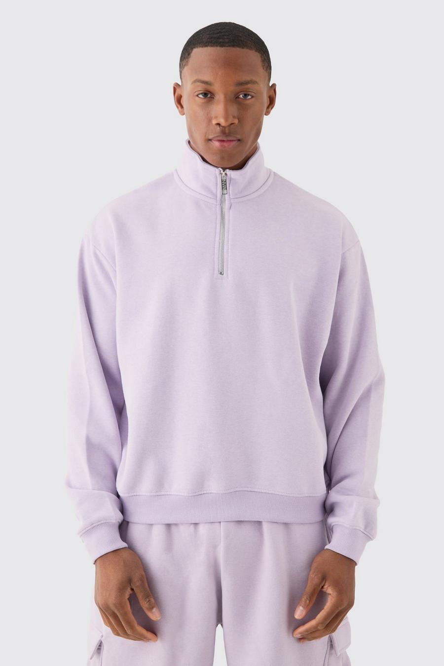 Kastiges Oversize Sweatshirt mit 1/4 Reißverschluss, Lilac image number 1
