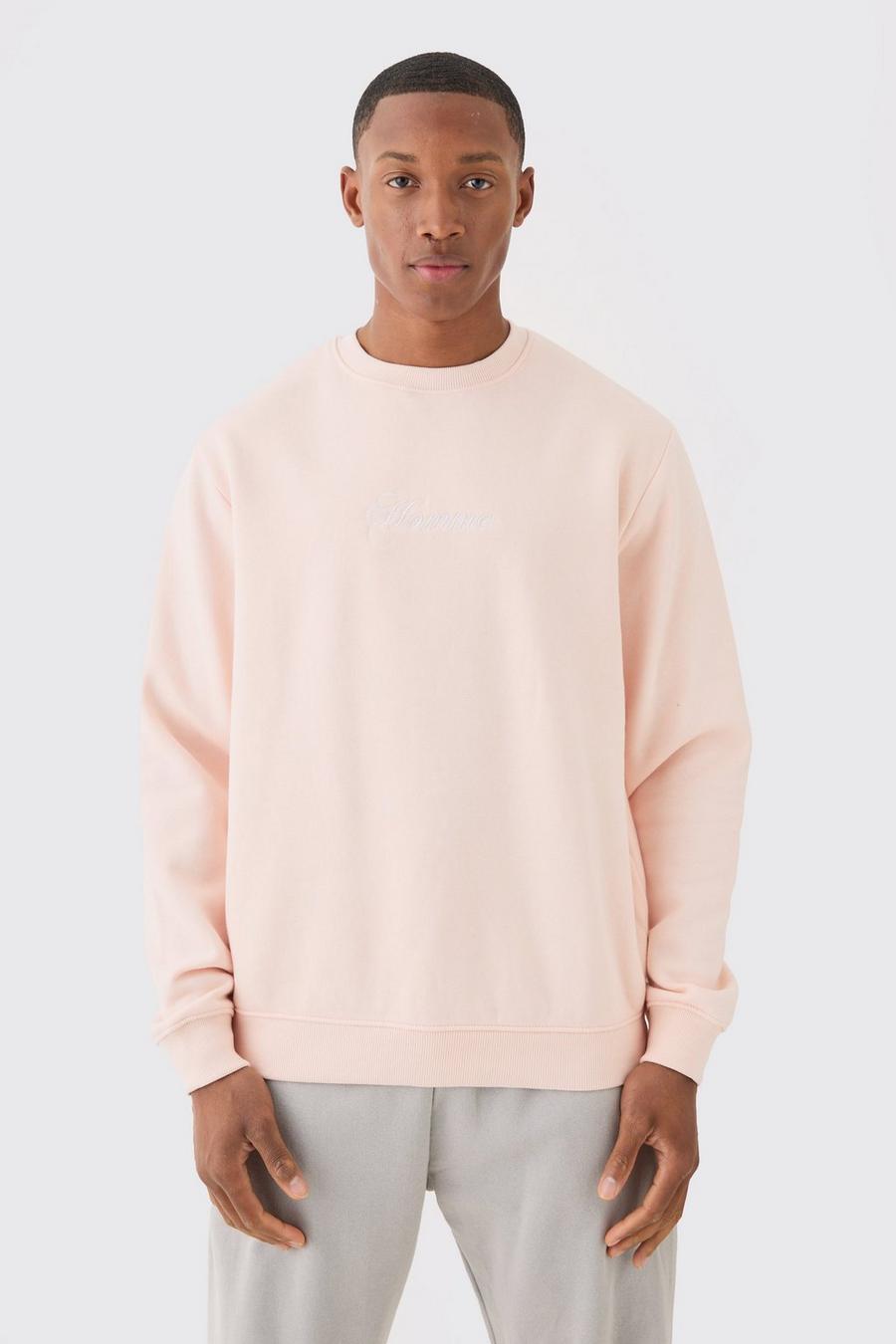 Pastel pink Basic Crew Neck Homme Sweatshirt