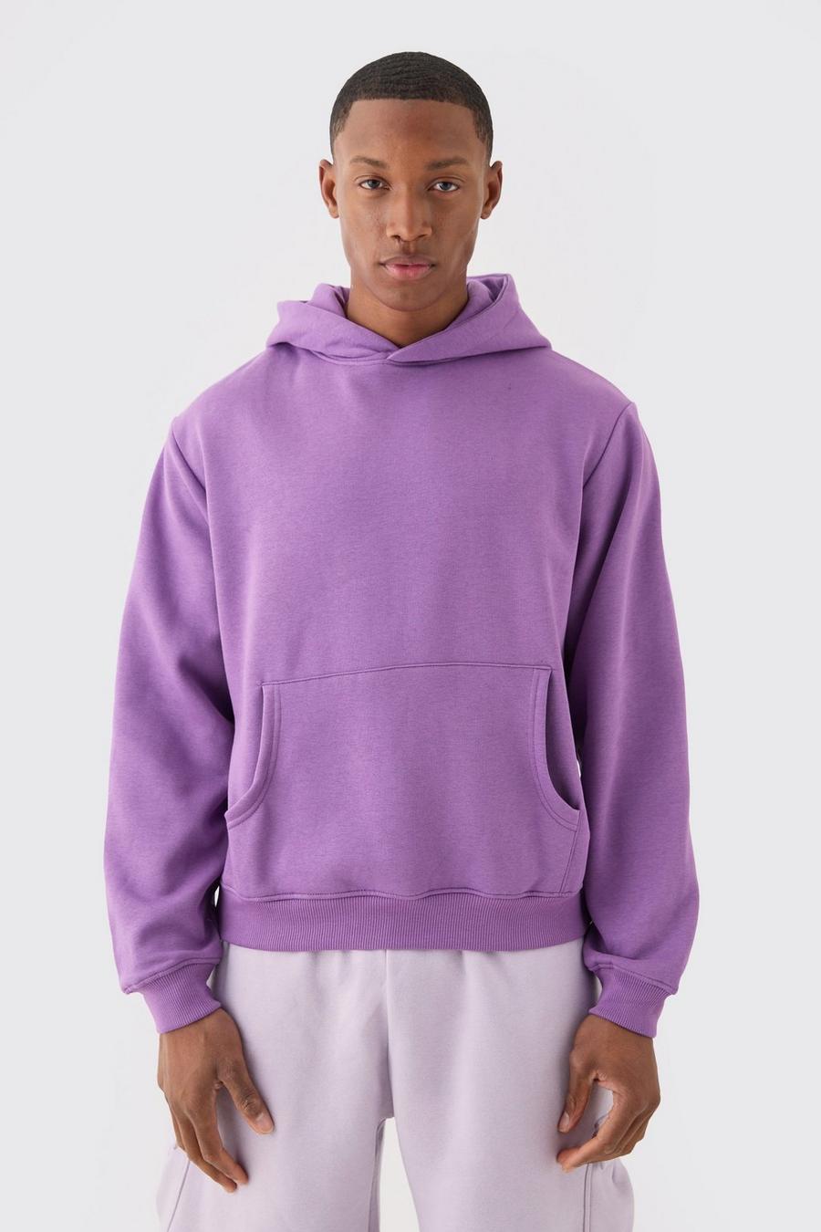 Purple  Boxy Over The Head Basic Hoodie image number 1
