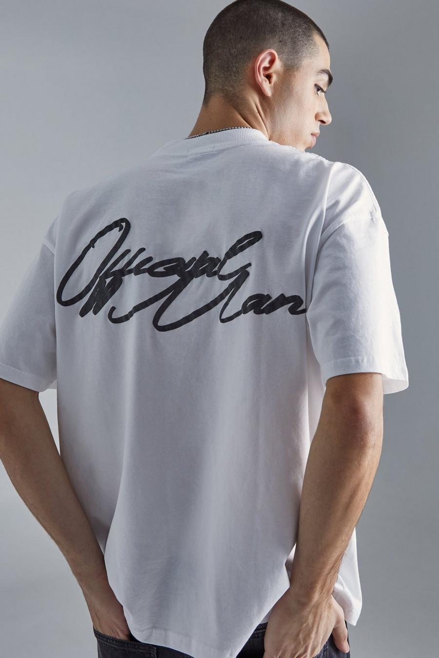 White Oversized Dik Man T-Shirt Met Print En Reliëf image number 1