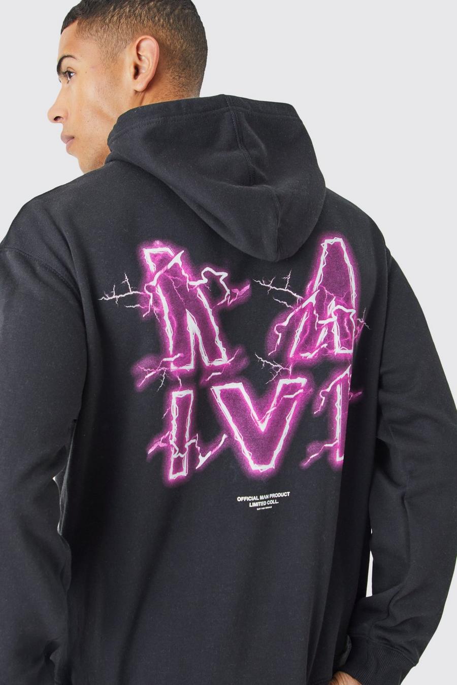 Black M Oversize hoodie med grafiskt tryck image number 1