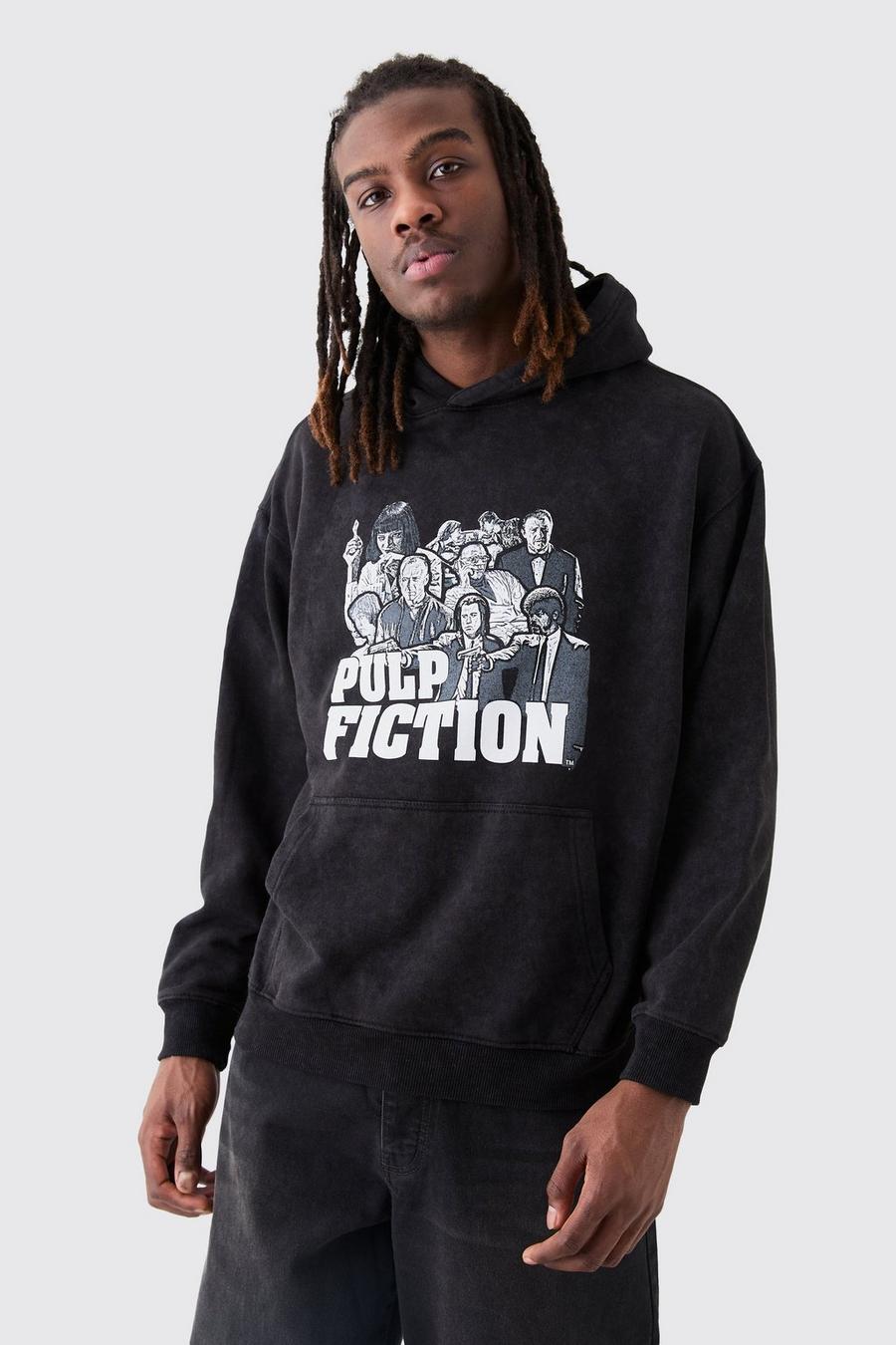 Sudadera oversize sobreteñida con capucha y estampado de Pulp Fiction, Charcoal