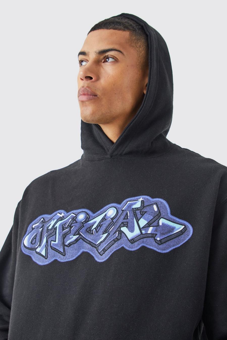 Black Oversized Official Graffiti Graphic Hoodie  image number 1