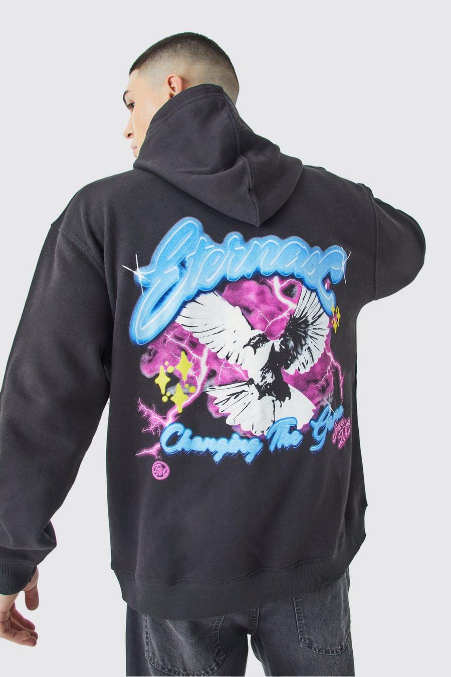 Black Oversized Dove Graphic Hoodie  image number 1