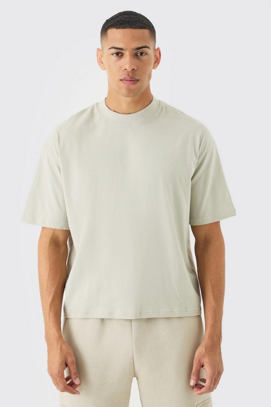T-shirt squadrata oversize con girocollo esteso, Stone image number 1