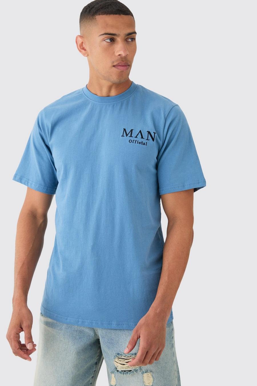 Camiseta MAN básica con cuello de caja, Dusty blue