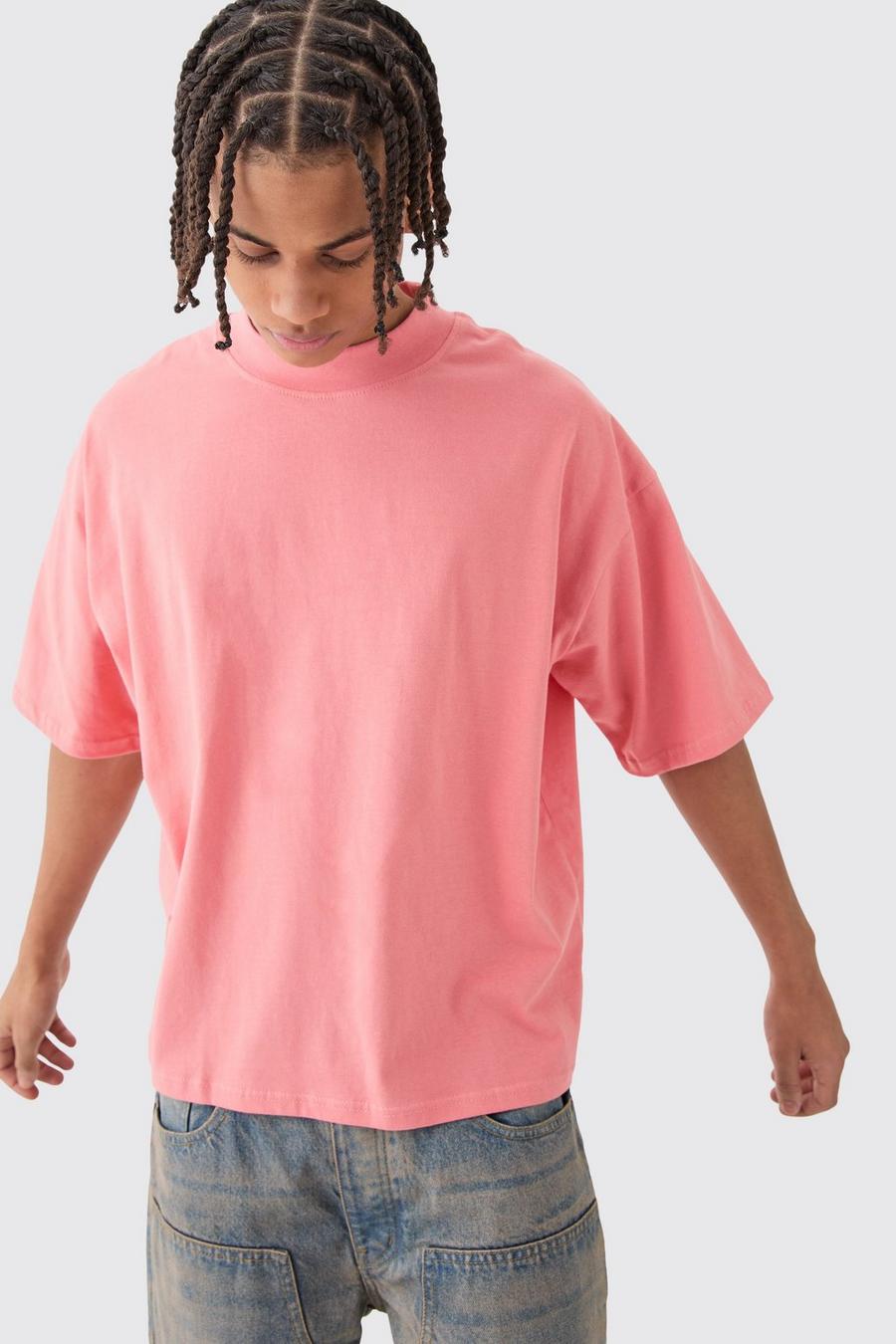 Camiseta oversize recta con cuello extendido, Coral