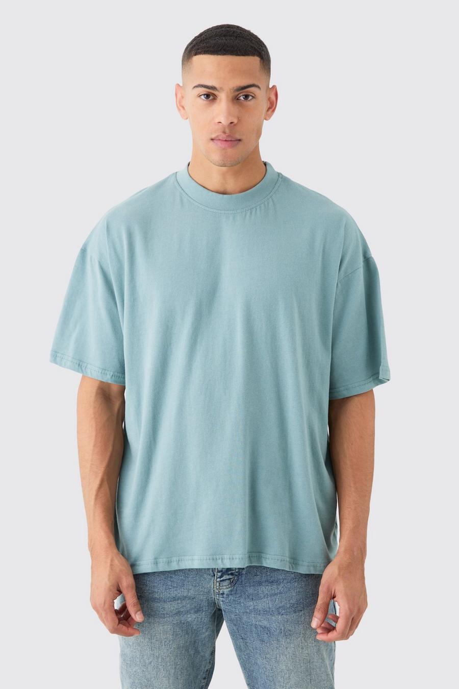 Sage Oversized Basic T-Shirt Met Brede Nek