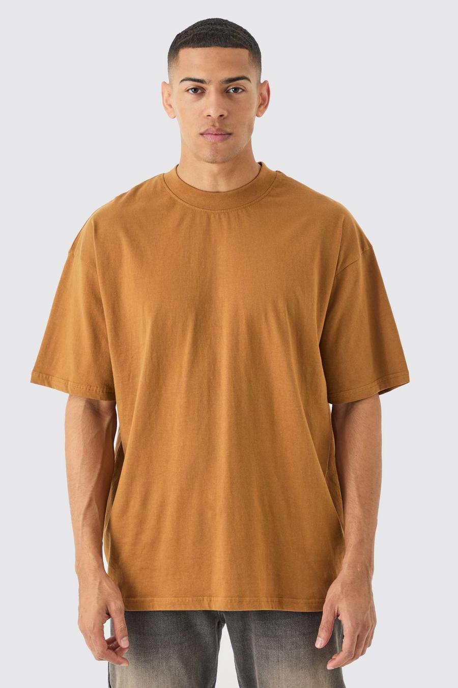 Camiseta oversize básica con cuello extendido, Tobacco