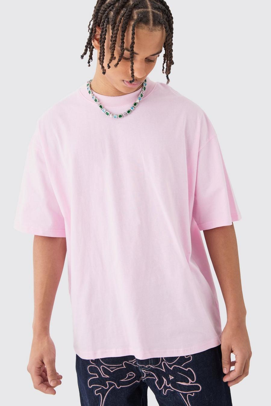 Lilac Oversized Basic T-Shirt Met Brede Nek