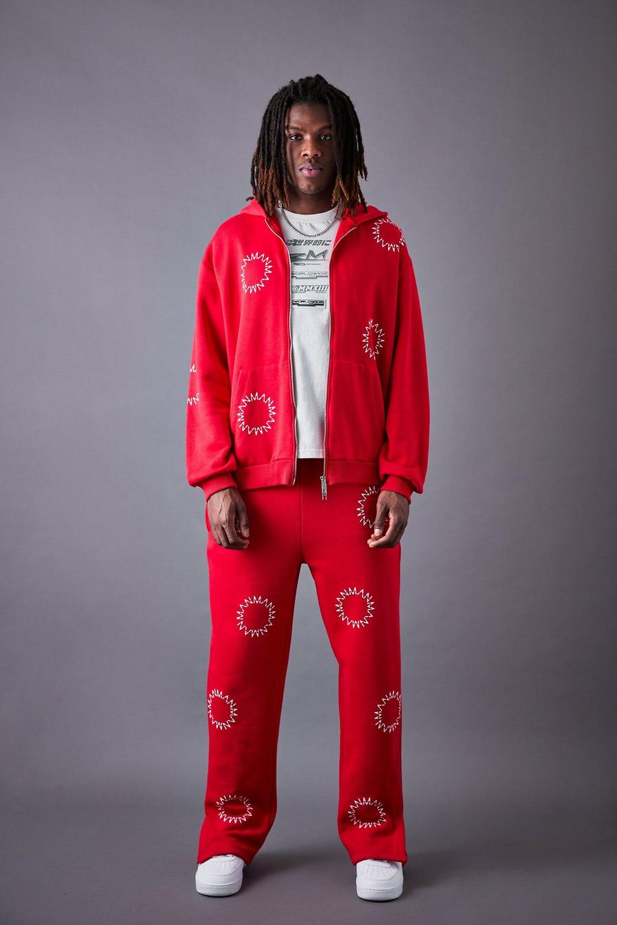 Oversize Man Dash Trainingsanzug mit Reißverschluss und geteiltem Saum, Red image number 1