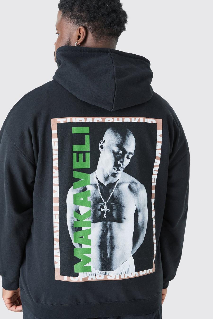 Plus Hoodie mit lizenziertem Tupac Print, Black