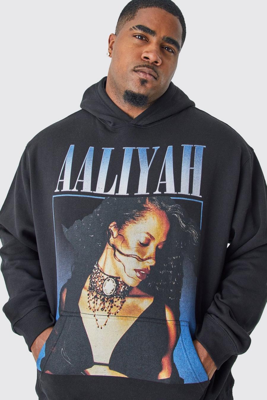 Plus Hoodie mit lizenziertem Aaliyah Print, Black