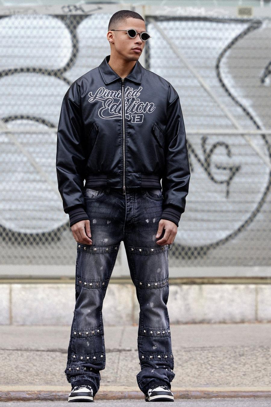 Onbewerkte Charcoal Versierde Flared Slim Fit Jeans Met Bandjes image number 1