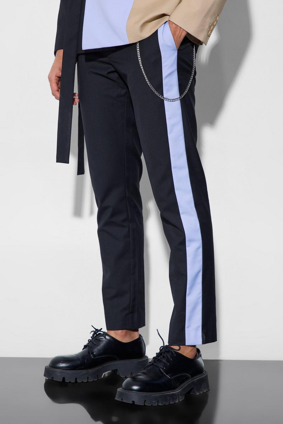 Pantalón de traje ajustado con panel lateral, Sky