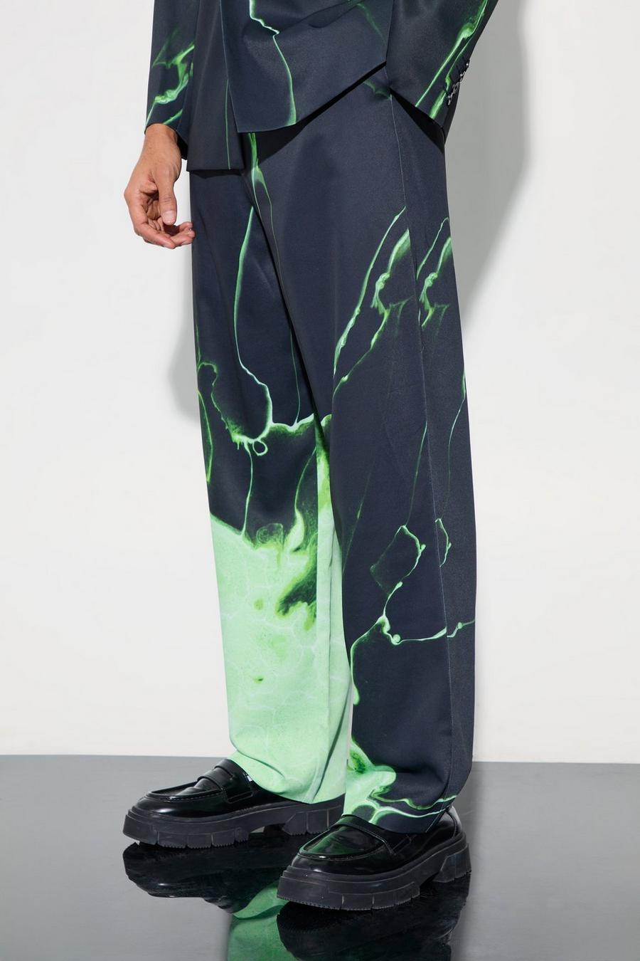 Pantalon de costume large à imprimé marbre, Green