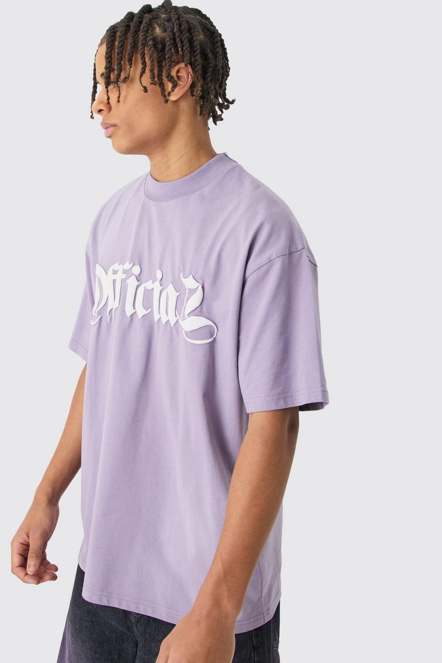 Camiseta oversize gruesa vaquera con lavado a la piedra y apliques, Purple
