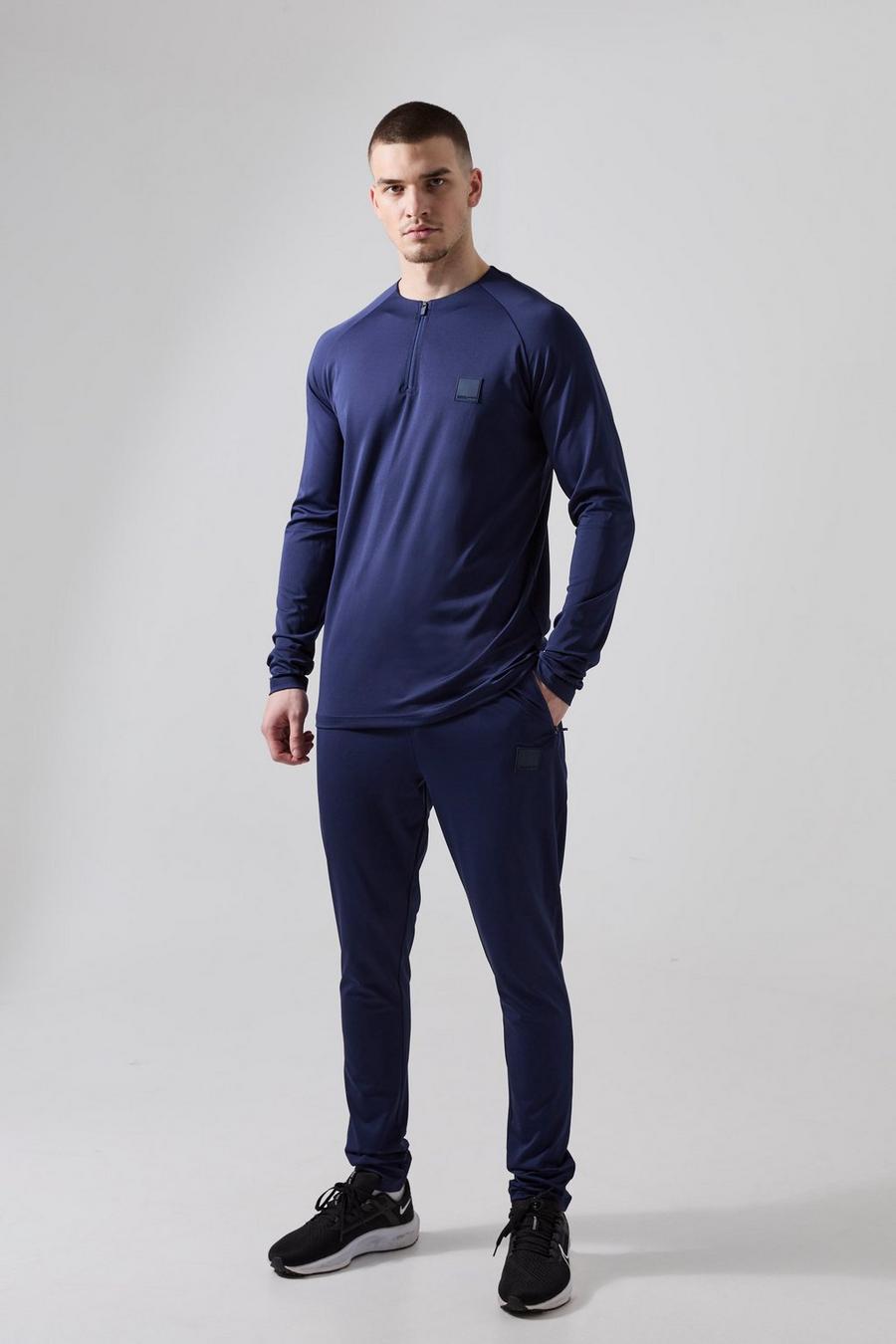Navy Tall Man Active Skinny Crew Neck 1/4 Zip Tracksuit image number 1