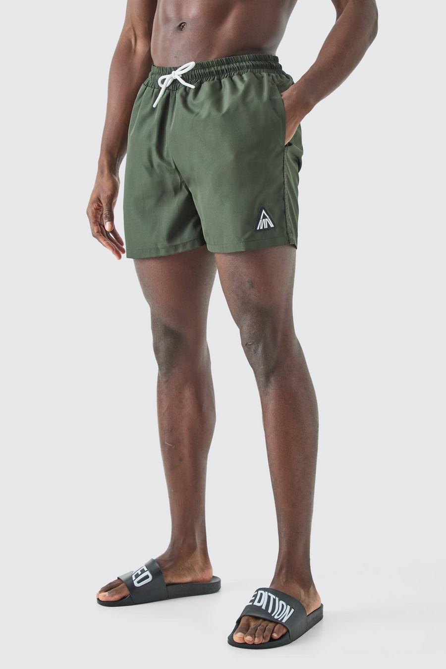 Short de bain court à surpiqûres triangle - MAN, Khaki