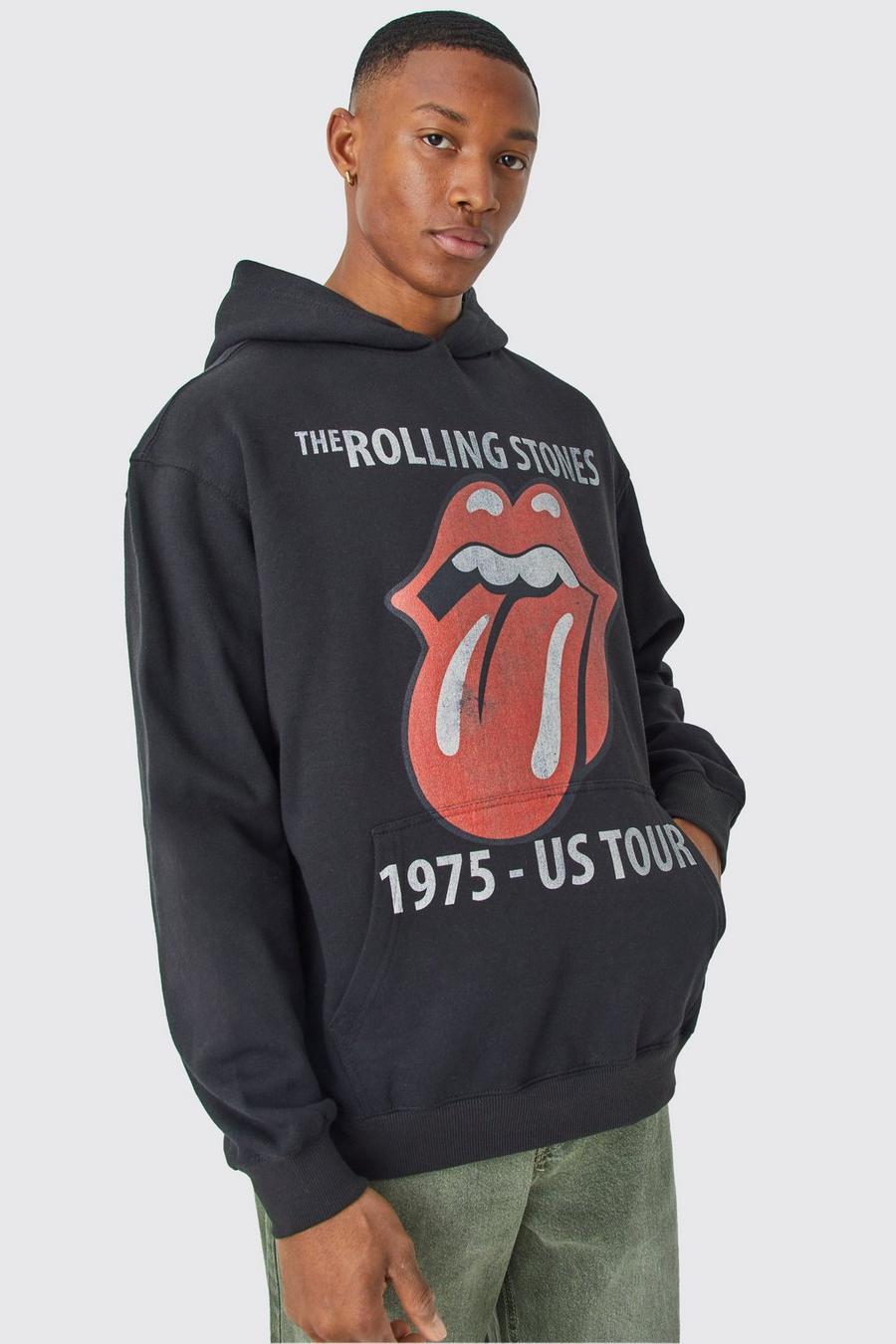Black Oversized Rolling Stones Tour License Hoodie image number 1
