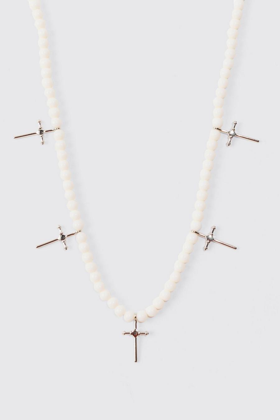 Collana di perle bianche con pendente a croce, White